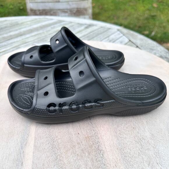 Crocs Baya Slides Unisex Mens 6 Women 8 Sandals Waterproof Black Shoes New - Picture 13 of 16